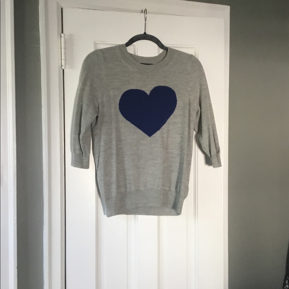 J Crew Grey Sweater with Blue Heart